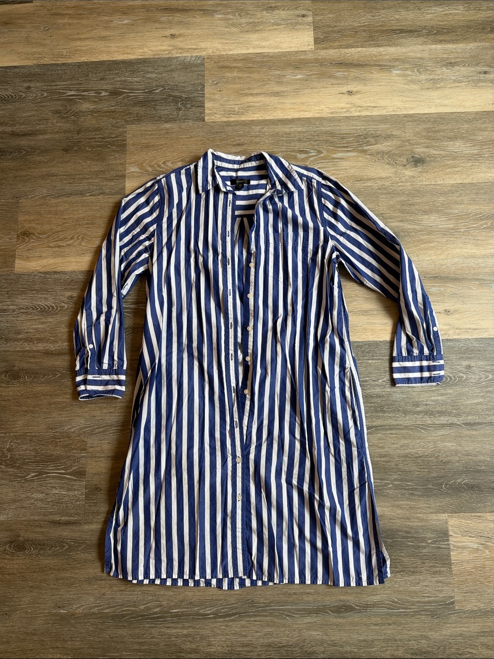 J. Crew Navy & White Cotton Shirt Dress with Pockets